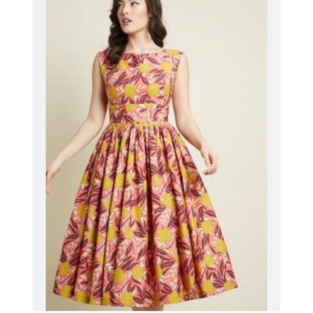 Modcloth Lemon Print Sleeveless Puff Skirt Midi Dress XL